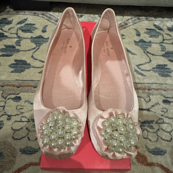 Kate Spade Pink Satin Ballet Flats with Crystal Embellishment - Picture 2 of 8